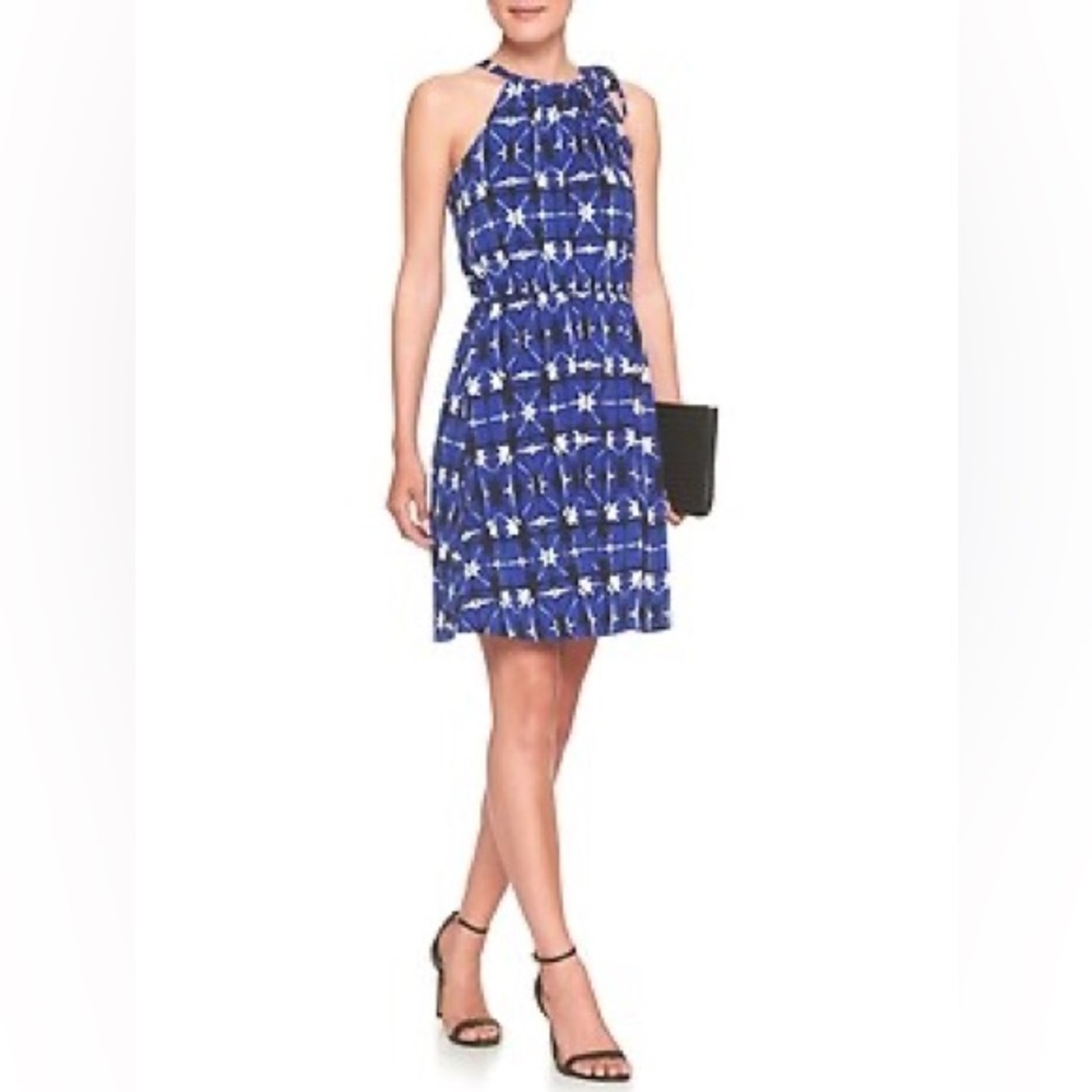NWOT Banana Republic Dress Women Sleeveless Knit Dress Blue White Tie Strap